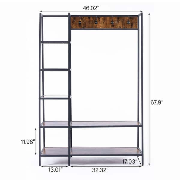 67.9" Entryway Shelf with Coat Rack Hall Tree Storage Organizer Bed